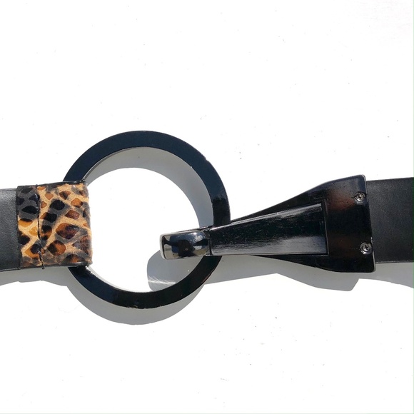 WCM New York leather belt women O/S adjust animal print leopard snake gunmetal - Picture 6 of 16